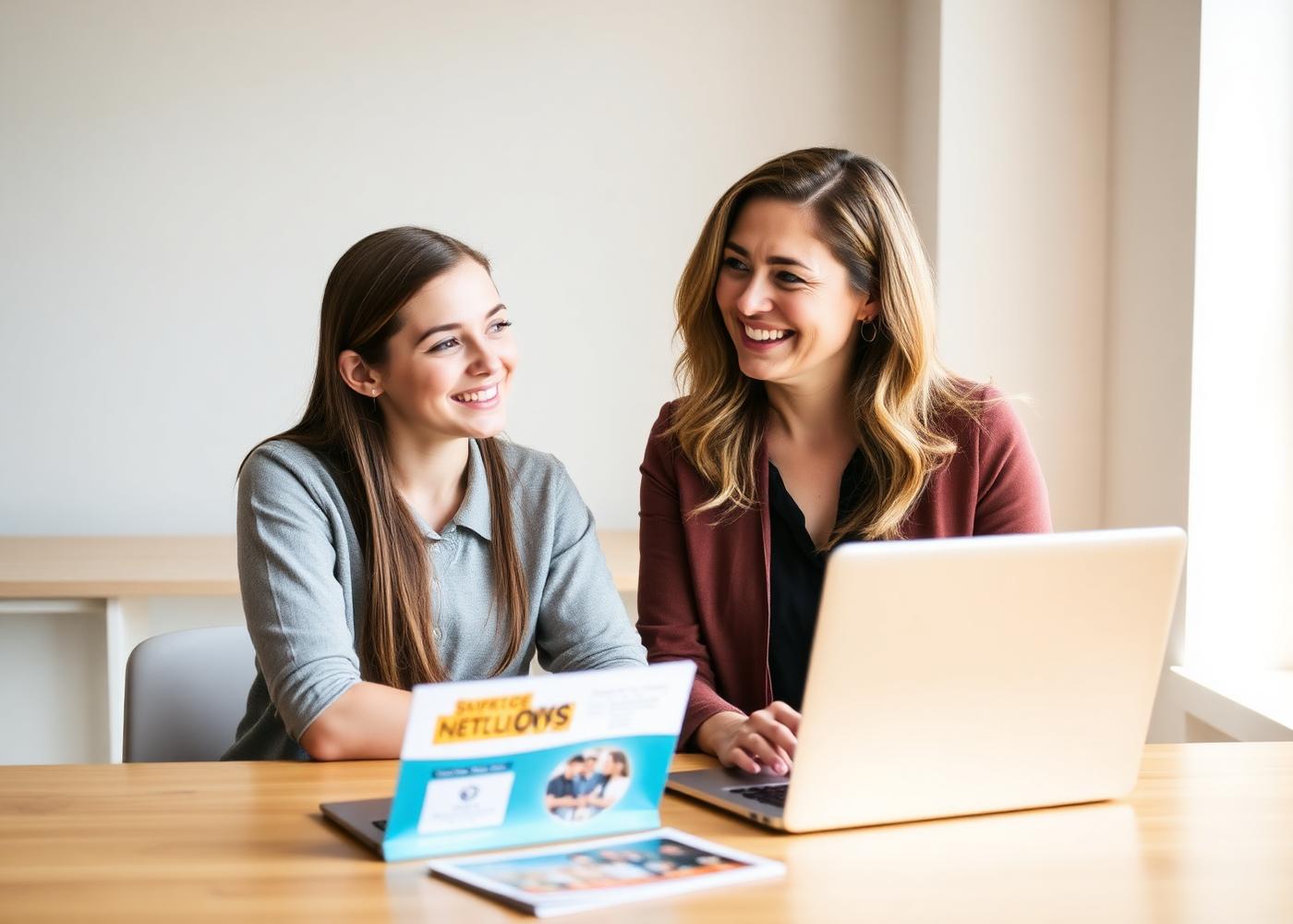 Admissions counselor advising a student at a desk