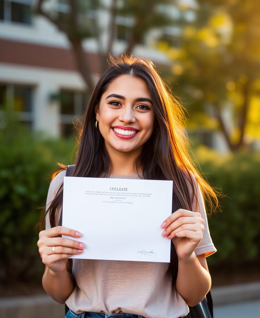 Student holding college acceptance letter